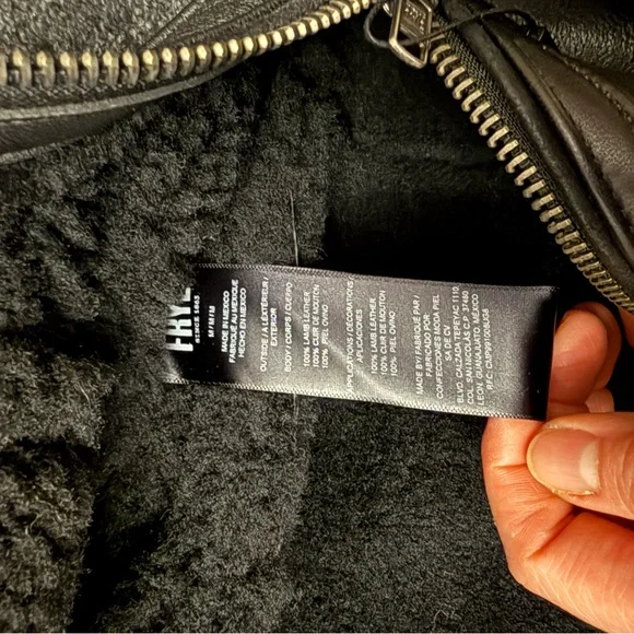 Frye Black Leather Jacket with genuine shearling trim - Picture 9 of 9